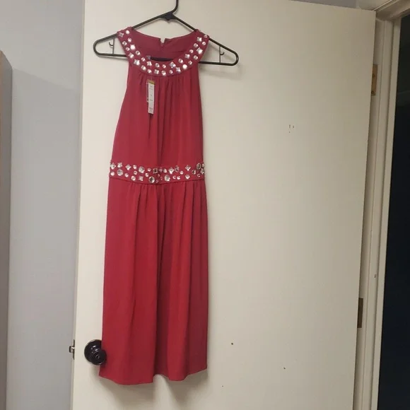 open lace back dress V Neck Smocked Maxi Dress - Red